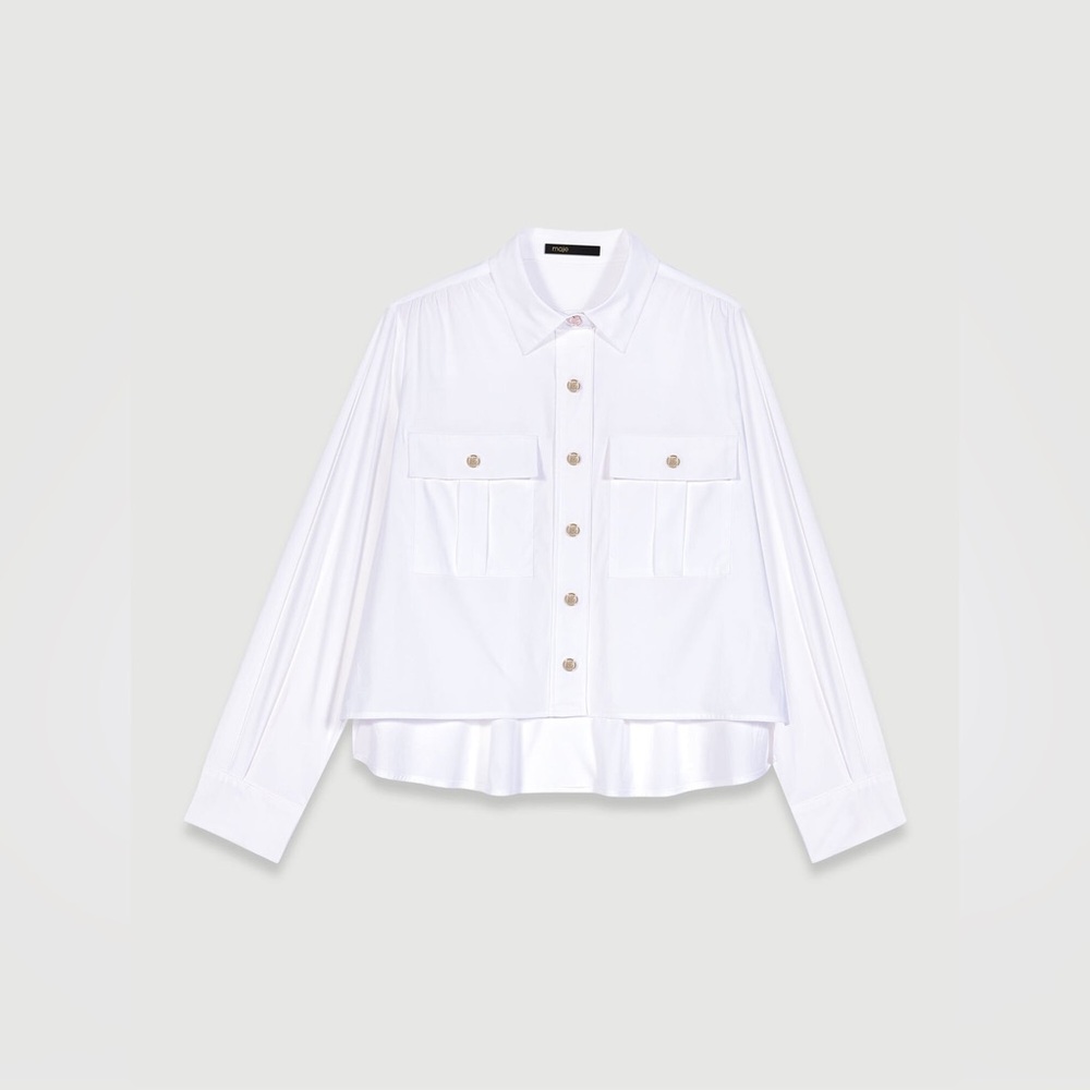 Maje Carlita Cropped Cotton Shirt in White, Size M (2) - Picture 7 of 15